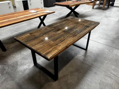 Esstisch Altholz massiv 180x90 cm mit Glasplatte
