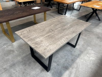 Massivholz Esstisch Akazie Grau 160x90 cm Schwarz Metallgestell