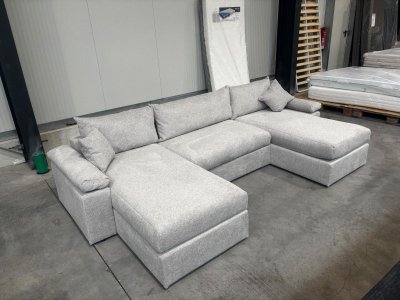 XL Wohnlandschaft U-Form Federkern Silbergrau
