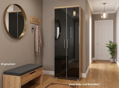 Voss Möbel Hänge-Garderobe Eiche Bianco Anthrazit Glasfront