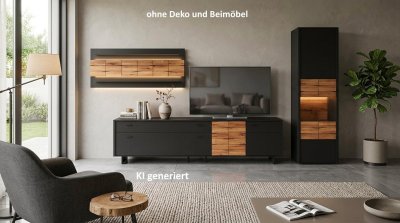 3-tlg. Wohnwand Grau/Eiche - Neuware