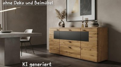Sideboard Alteiche teilmassiv Grauglas 180 cm