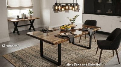 Massivholztisch Altholz 180x90 cm mit Glasplatte