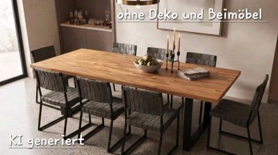 Massivholz Esstisch Eiche 200x90 cm U-Gestell Schwarz