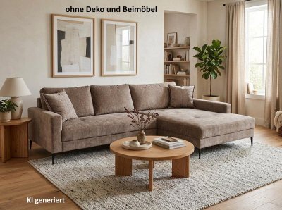 Ecksofa Samt Taupe mit Wellenfederung