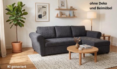 Schlafsofa Eckcouch Anthrazit mit Bettkasten & Schlaffunktion