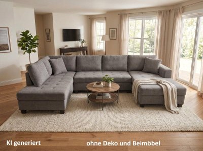 Wohnlandschaft Schlafsofa Grau mit Bettkasten & Schlaffunktion