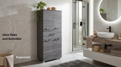 Midischrank Badmöbel Graphit/Eiche Rauchsilber NEU