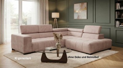 Ecksofa Beige mit Schlaffunktion & Bettkasten