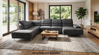 Wohnlandschaft U-Form Grau mit Sitz- & Kopfverstellung