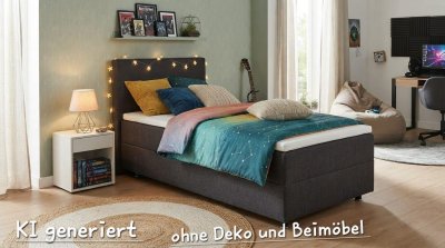 Boxbett 100x200 cm mit Bettkasten & TFK-Matratze H3 Anthrazit
