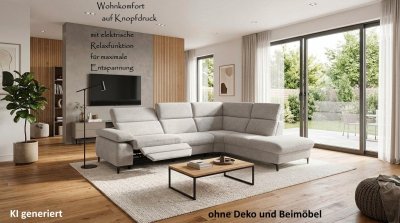 Zehdenick Eckcouch elektrisch Relaxfunktion Federkern Famose ecru grau
