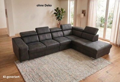 Ecksofa Anthrazit mit 6-fach Kopfverstellung, Neuware