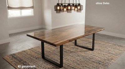 Esstisch Altholz massiv 180x90 cm mit Glasplatte