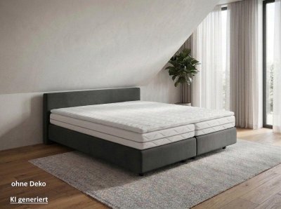 Boxspringbett 200x200 cm mit Topper - niedriges Kopfteil für Dachschräge