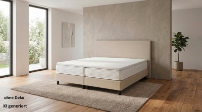 Boxspringbett 200x200 cm Velour beige inkl. Topper & 2 Matratzen H3