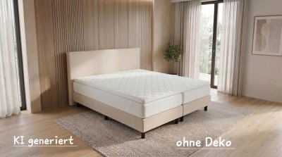 Boxspringbett 180x200 cm Velour beige mit Topper & 2 Kaltschaum-Matratzen H3