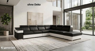 Ecksofa mit 7-facher Kopfteilverstellung, Softlux/Kunstleder Schwarz-Weiß